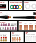 57 Piece TIG Welding Torch Stubby Gas Lens Kit With 12 Glass Cups For WP 17 18 26 featuring various welding components.