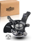Left Front Complete Wheel Hub Bearing Steering Knuckle Assembly Fits Ford Escape Mercury Mariner And Mazda Tribute 2005 2012 2005 2011 2008 2011 Includes Steering Knuckle Hub Bearing Backing Plate And Axle Nut OEM 69 Drop In Ready To Roll shown with box packaging