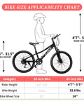 Bike size chart for Kids Mountain Bike 20 To 24 Inch With Front Suspension 7 Speeds Dual Disc Brakes Anti Slip Butyl Tires
