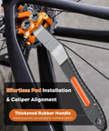 Bike Brake Pad Spreader Tool For Disc Brakes Caliper Compression Piston Press Tool Piston Pusher For Quick Pad Replacement And Easy Caliper Alignment shown installed on bike.