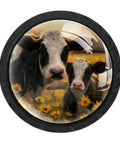 Knockout Style Vintage Cow Crystal Glass Cabinet Knobs And Heavy Duty Drawer Pulls With Stainless Steel Mounting Hardware For Dressers Wardrobes 4 Pack Solid Setup To Freshen Your Kitchen Spot featuring two cows in a flower field.