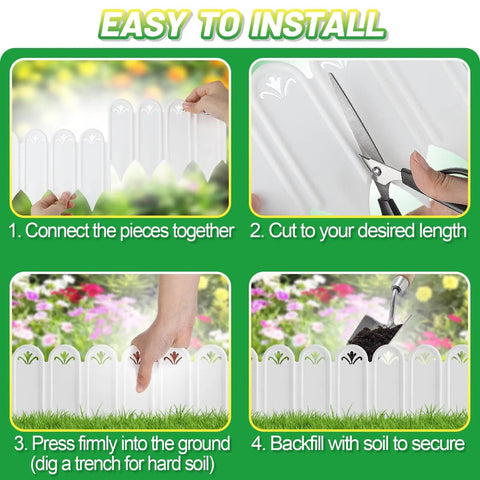 Easy Install Garden Landscape Edging Kit Sets Up In Minutes 6.5 Ft Total Length No Digging Required showing installation steps