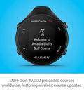 Front view of Approach G12 Clip On Golf GPS Rangefinder With 42k Plus Preloaded Courses showing Arcadia Bluffs course on display.