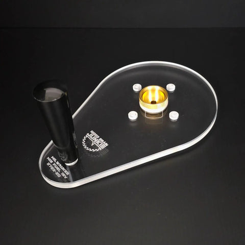 Dead Nuts Perfect Single Grip Router Base Plate For Milwaukee M18 Fuel Compact Router 2723 20 Six Inch By Nine Inch Clear Cast Acrylic pre drilled with handle.