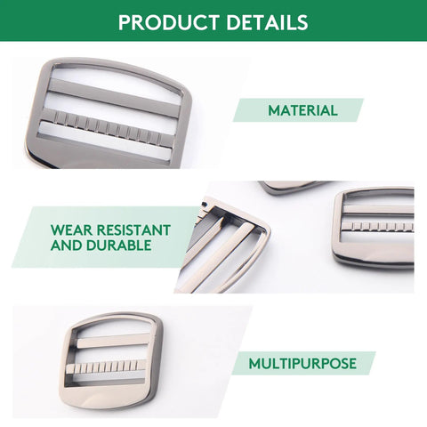 Ten Pack Heavy Duty Gunmetal Zinc Alloy Ladder Lock Sliders For Adjustable Webbing Straps showcased in detail view.