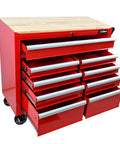 9 Drawer Rolling Tool Cart With Wooden Top Ball Bearing Slides Heavy Duty Metal Cabinet On Wheels And Handle For Garage Workshop