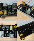 Six Pack Breadboard Power Supply Modules USB DC Regulated Low Voltage Board With Five Volt And Three Point Three Volt Outputs For Breadboards Ideal For School Lab And Hobby Projects, black PCB