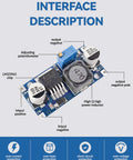 Diagram of Five Pack LM2596 DC Buck Converter Module 3.0-40V In, 1.5-35V Out, Adjustable Voltage Regulator With LED Indicator