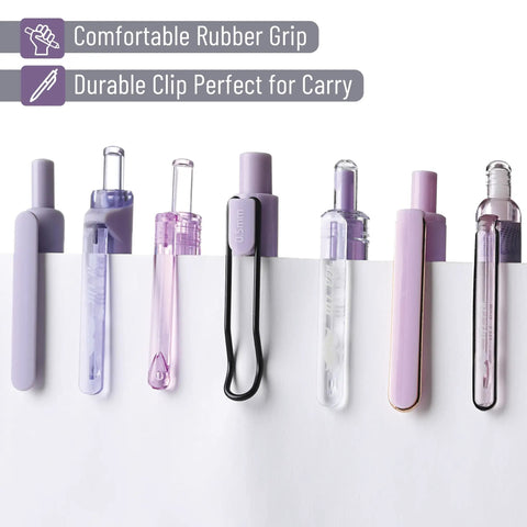 Pastel Purple Gel Pen Set 12 Pack With One Matching Highlighter Black Ink 0.5mm Fine Point Smooth Gel Pens Clips Shown
