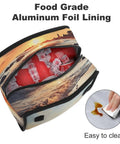 Sunset View Beach Lunch Box Insulated Leak Proof Tote With Large Capacity showing open compartment with ice cubes