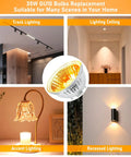 Collage of 35W GU10 bulbs used in track, ceiling, accent, and recessed lighting settings with a focus on versatility.