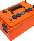 Rugged And Ultra Reliable Portable Power Station With Hella Fast Usb Charging For Road Trips And Camping Supports 30 To 70 Ah Batteries Plug And Play Juice Box, orange power box with ports and display.
