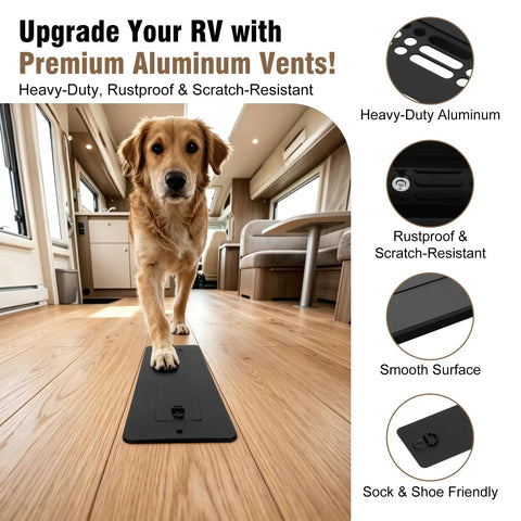 Aluminum RV Floor Vent Cover Kit 2x10 Magnetic Removable Floor Register Trap Black Inside with pet-friendly feature