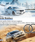 Nitrile rubber features for cars in extreme temperatures, showing car driving in snow and desert with temperature ranges.