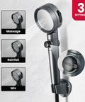 Showerhead with 3 settings displayed: massage, rainfall, mix. Portable Propane Tankless Water Heater For RV And Camping, 1.58 GPM, 6L