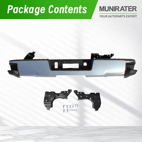 Rear bumper assembly, chrome finish with mounting brackets and screws for 2014-2018 Silverado/Sierra 1500
