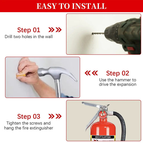 Installation steps for Heavy Duty Fire Extinguisher Bracket 5 Pack For Large And Small Fire Extinguishers, Adjustable Wall Mount Hooks For Home.