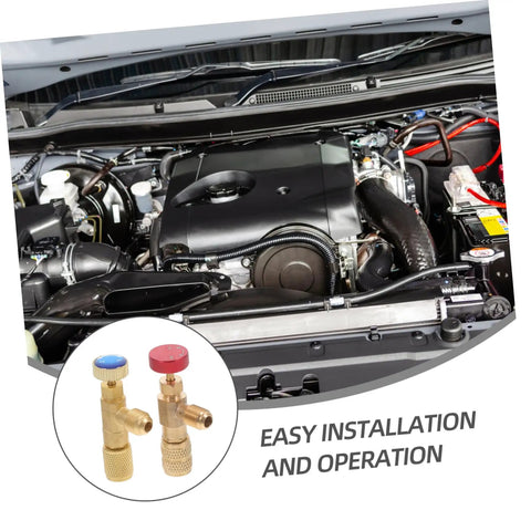 Heavy Duty Brass Refrigerant Valve Adapter Swaps R410 To R22 Smooth As Silk For Car Ac And Ev Coolers No Sweat Plug Right In Quick Install Fitting Kit With Injector next to car engine components.
