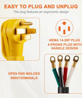 Heavy Duty Nema 14-50 Range Power Cord Stove Dryer Plug And Play 6 Awg 4 Wire Pigtail with ergonomic handle and molded ring terminals.
