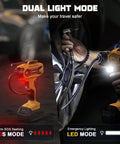 20V Cordless Tire Inflator And Air Compressor With 160 PSI showing dual light mode, person inflating car tire