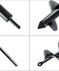 Close-up of a Set Of 3 Garden Auger Drill Bits For Planting 1.6 By 12 Inch, 2.6 By 12 Inch, 3.5 By 12 Inch, showcasing design details.