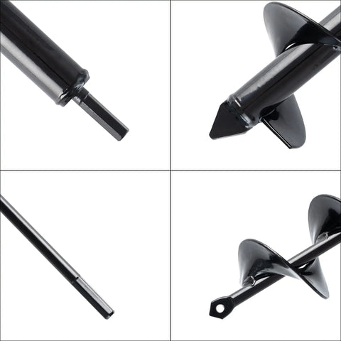 Close-up of a Set Of 3 Garden Auger Drill Bits For Planting 1.6 By 12 Inch, 2.6 By 12 Inch, 3.5 By 12 Inch, showcasing design details.