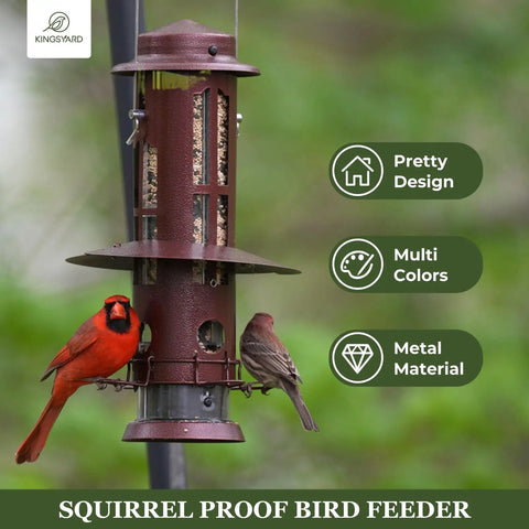 Squirrel Proof Bird Feeder With Weight Activated Perches, heavy duty metal, 3 lb capacity, antique copper finish, wild birds feeding