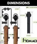 Dimensions diagram of Black Rustic Double Track U-Shape Bypass Sliding Barn Door Hardware Kit For Three Doors, 12ft Flat Track