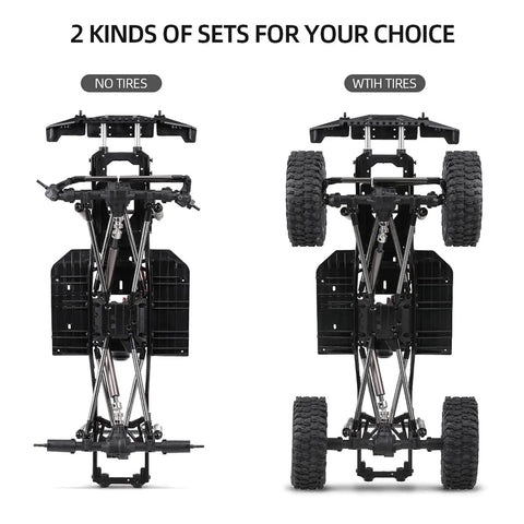 Front view of 313mm Wheelbase Chassis Frame With Tires For 1 To 10 Scale SCX10 II 90046 90047 RC Crawler DIY Build Kit