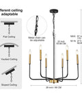 Farmhouse Six Light Chandelier In Black And Gold Dope Modern Candle Pendant Lights for dining room ceiling adaptability chart