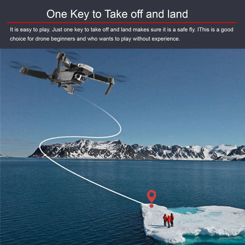 Mini Foldable Drone With Two 4K HD Cameras hovering over icy landscape with 360 Degree Flip and One Key Takeoff And Landing feature