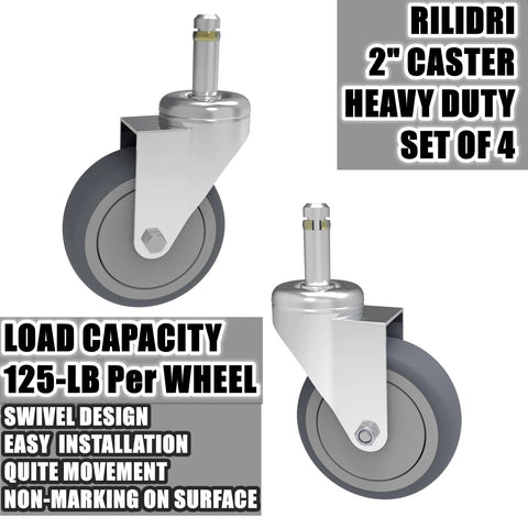 RILIDRI 2-inch swivel stem caster with 7/16-inch stem, gray rubber wheel; 4-pack.