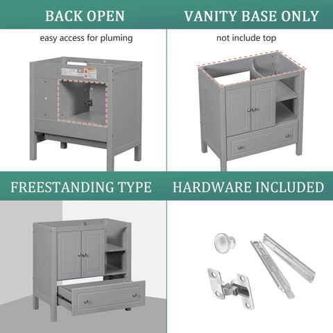Bathroom Vanity Base Cabinet Featuring Solid Wood Frame And Painted Finish, showcasing open drawer and included hardware