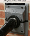 Hassle Free Hvac Wall Penetration Cover Kit With Soft Seal Gasket shielding outdoor AC systems with water droplets.