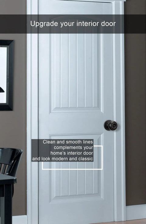 Oil-Rubbed Bronze Privacy Door Knobs For Interior Doors on white panel door with no-fuss keyless privacy function visible
