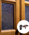 Rock Solid Antique Bronze Glass Retainer Clips Bundle Arrives Fully Loaded With All Needed Screws And Snug Silicone Sleeves For Zero Hassle Cabinet Door Setup And Dependable Everyday Performance, showing clips mounted on textured glass cabinet doors.