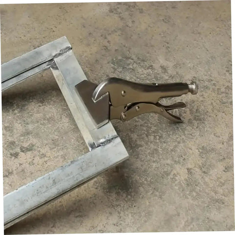 Boss Level 8 Inch Adjustable Locking Pliers With Slick Carbon Steel Flat Head Duckbill Jaw quick release securing metal frame.