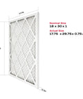 18x30x1 MERV 11 Allergen Pleated HVAC Air Filter 4 Pack For Your Home Use Electrostatic Furnace Filter That Traps Dust Pollen Pet Dander Smoke Odors Easy DIY Replacement Made In USA shown from side angle with dimensions labeled