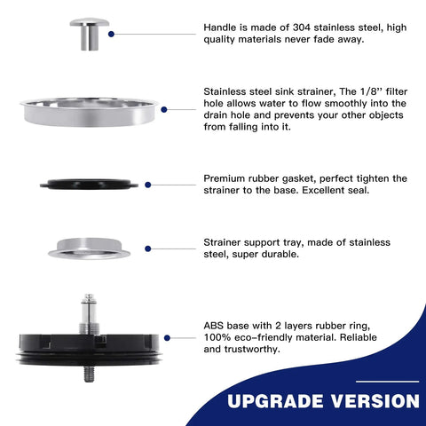 All In One Kitchen Sink Strainer And Stopper For Standard 3.5 Inch Drain Fits Garbage Disposal Durable 304 Stainless Steel components