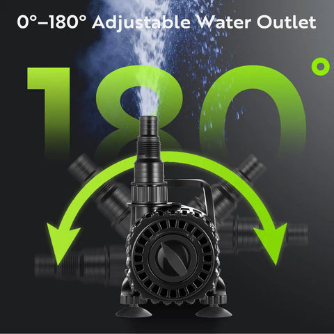 Adjustable Pond Pump 1800 GPH Submersible Water Pump With 13 Ft Lift And 20 Ft Cord, front view of water outlet rotation