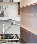 Heavy Duty Closet Shelf Rod Brackets 4 Pack 11X11 Inch White Steel Wall Mounts holding clothes and shelves in closets.