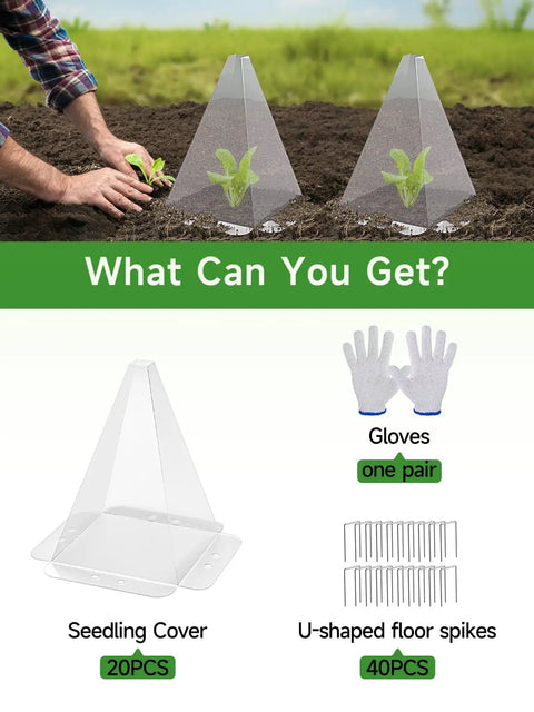 20 Pack Garden Cloches For Plants Clear Seedling Covers With 40 Metal Stakes Mini Greenhouse Bell Covers For Frost Sun And Pest Protection 7.8x11 Inches