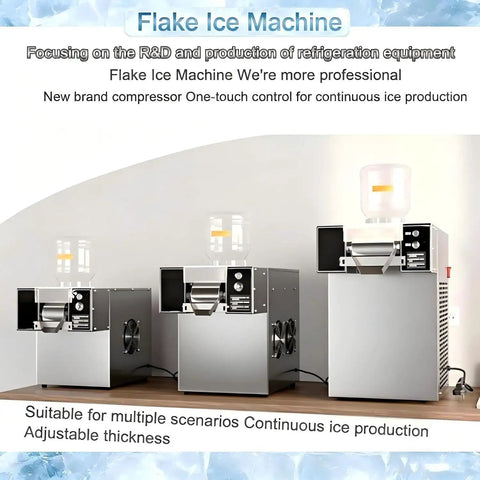 Multiple Heavy Duty Electric Ice Shaver Machines Crushing Blocks For Fluffy Snowflake Ice With Smart Air Cooling Setup.