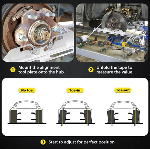 Beefy Pro Grade Heavy Duty Wheel Alignment Tool Plates Two Pieces Stainless Steel Toe Alignment Tool with measuring tapes.