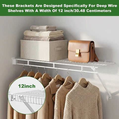 8 Pack 12 Inch Wire Shelf Brackets White Heavy Duty Shelf Support for RVs with clothes and storage items