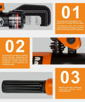 Close-up of 8 Ton Hydraulic Wire Rope Crimping Tool For Stainless Cable Railing Fittings showing components and features.