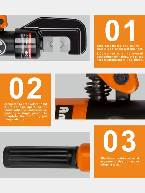 Close-up of 8 Ton Hydraulic Wire Rope Crimping Tool For Stainless Cable Railing Fittings showing components and features.