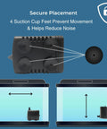 Bottom view of compact submersible water pump with suction cups for secure placement in ponds and fountains, 119 GPH, 40-inch lift.