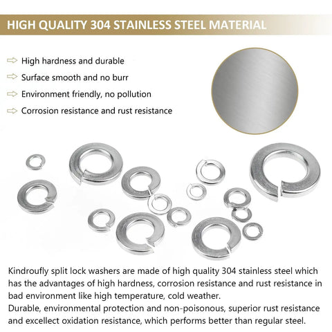 Rock Solid 304 Stainless Steel Lock Washers And Split Spring Washer Assortment Kit Featuring Eight Pro Sizes Built Tough For Everyday Garage Tasks And Heavy Duty Fixes Including A Sturdy 452 Piece Set