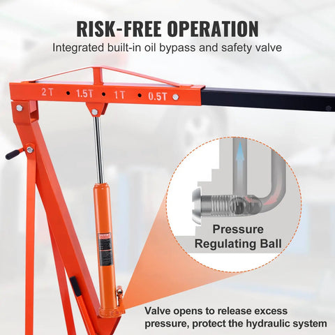 Heavy Duty Hydraulic Long Ram Jack 4 Ton Engine Hoist Cylinder with safety valve and oil bypass system for Garage Shop Cranes